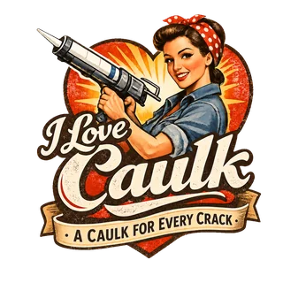 I Love Caulk logo: Rosie with a caulk gun in front of a red heart